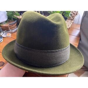 Vintage Knox Foxhound Velour Fedora Hat Olive Green Size 7 Mid Century